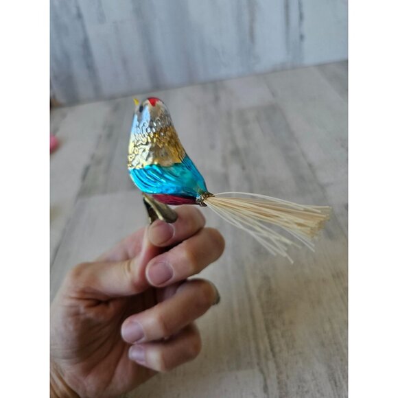 Antique Mercury glass bird clip ornament rainbow Xmas tree - Picture 6 of 8